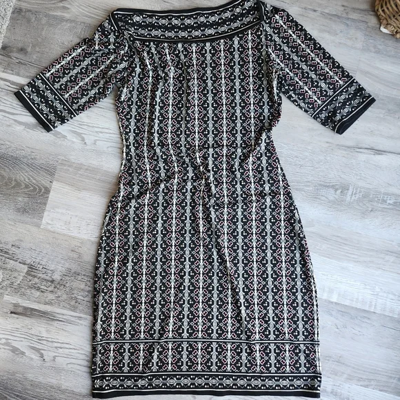 Max Studio Geometric Print Boat Neck Work Dress Business Casual Chic - Picture 4 of 4